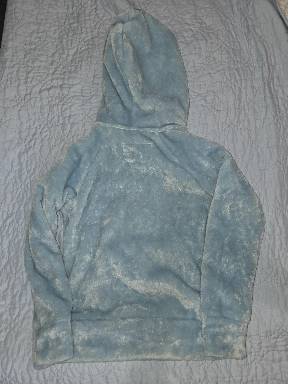 Cuddly Plush Pullover Hoodie - Light Blue Faux Fur